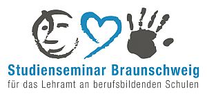 Logo des Studienseminar Braunschweig - Ein stylisierter Kopf, ein Herz und eine Hand verweisen auf ein ganzheitlioches Lernen